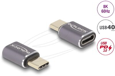 Delock - USB Adapter 40 Gbps USB Type-C PD 3.0 100 W csatlakozódugóval - csatlakozóhüvellyel, portkímélővel 8K 60 Hz fém - 60046