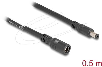 Delock - DC (egyenáram) hosszabbító kábel, 5.5 x 2.1 mm apa > anya 0,5m - 83290