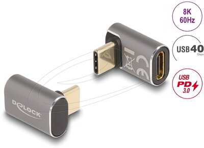 Delock - USB adapter 40 Gbps USB Type-C™ PD 3.0 100 W apa-nő csatlakozó, döntött, 8K 60 Hz, fém - 60054