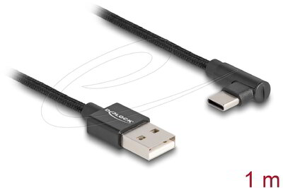 Delock - USB 2.0 kábel A-típusú csatlakozódugó - USB Type-C csatlakozódugó, derékszögű, 1 m, fekete - 80030