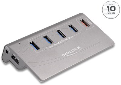 Delock - USB 10 Gbps Hub 4 A-típusú USB porttal + 1 gyorstöltő porttal beleértve a tápellátást - 64182