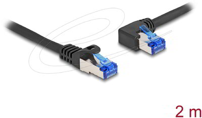 Delock - RJ45 hálózati kábel Cat.6A S/FTP egyenes / balra hajló 2 m fekete - 80219