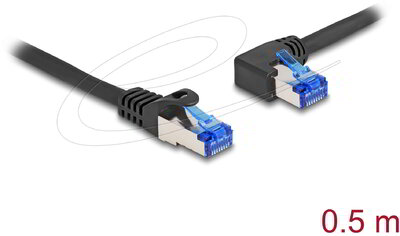 Delock - RJ45 hálózati kábel Cat.6A S/FTP egyenes / balra hajló 0,5 m fekete - 80217