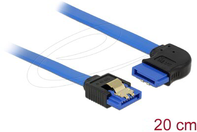 Delock - SATA-kábel, 6 Gb/s, hüvely, egyenes > SATA hüvely, jobbra nézo csatlakozódugóval, 20 cm, kék - 84989