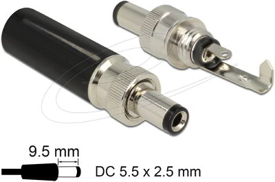 Delock - DC csatlakozó apa 5,5 x 2,5 mm dugómérettel és 9,5 mm hosszal - 89914