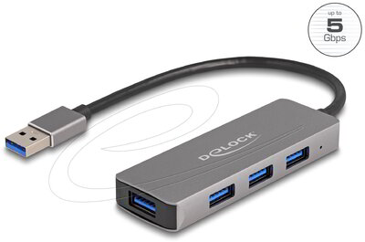 Delock - 4 portos USB 3.2 Gen 1 hub USB Type-A csatlakozóval USB Type-A portok az oldalán - 63171
