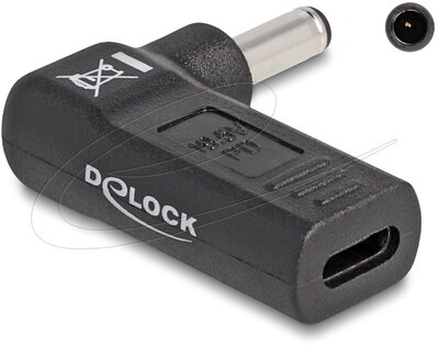 Delock - Laptop töltőkábel adapter USB Type-C anya - Dell 4,5 x 3,0 mm apa 90 fokban hajlított - 60007