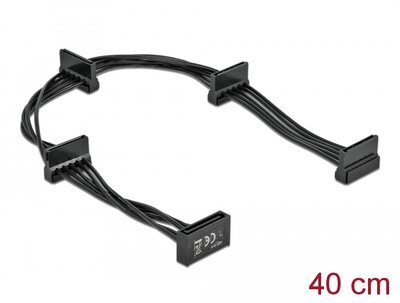 Delock - SATA-tápkábel 15 tűs csatlakozódugóval > 4 x 15 tűs SATA-csatlakozóhüvely, 40 cm, fekete - 60395