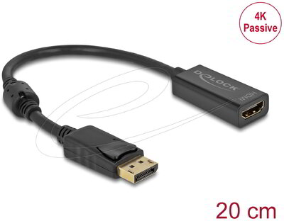 Delock - Adapter DisplayPort 1.2-dugós csatlakozó -HDMI-csatlakozóhüvely 4K passzív fekete - 63559