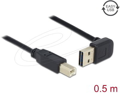 Delock - Kábel EASY-USB 2.0-s A típusú csatlakozódugó, ívelt felfelé / lefelé > USB 2.0-s B-típusú csatlakozódugó 0,5 m- 85183