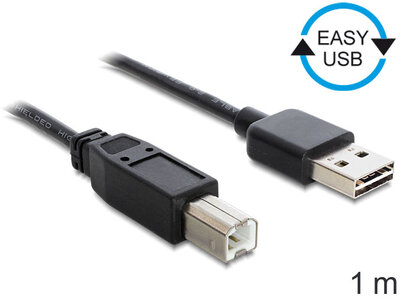 Delock - Kábel, EASY-USB 2.0-s A-típusú csatlakozódugó > USB 2.0-s B-típusú csatlakozódugó, 1 m, fekete - 83358