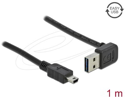 Delock - Kábel EASY-USB 2.0-s A típusú csatlakozódugó, ívelt felfelé / lefelé > USB 2.0-s Mini-B-típusú csatlakozódugó 1 m - 83543