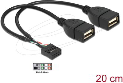 Delock - USB Cable Pin header female > 2 x USB 2.0 type-A female 20 cm - 83292