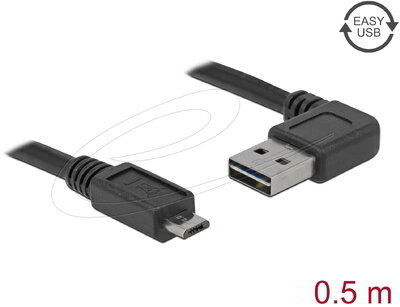 Delock - Kábel, EASY-USB 2.0-s A- típusú csatlakozódugó, ívelt bal / jobb > USB 2.0-s Micro-B-típusú csatlakozódugó 0,5 m - 85163