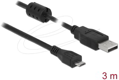 Delock - USB 2.0-s kábel A-típusú csatlakozódugóval > USB 2.0 Micro-B csatlakozódugóval, 3,0 m, fekete - 84909