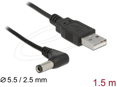 Delock - USB tápkábel DC 5,5 x 2,5 mm-es 90 -os apára 1,5 m - 85588