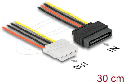 Delock - tápkábel SATA 15 tűs apa > 4 tűs anya 30 cm - 60139