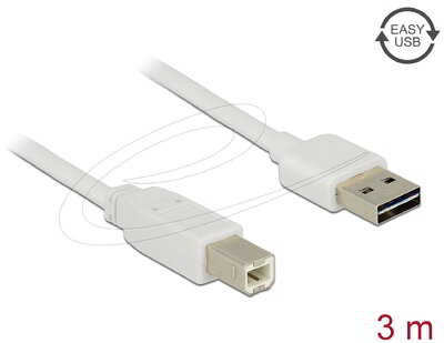 Delock - Kábel, EASY-USB 2.0-s A-típusú csatlakozódugó > USB 2.0-s B-típusú csatlakozódugó, 3 m, fehér - 85154