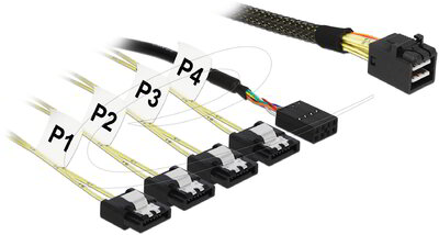 Delock - kábel mini SAS HD SFF-8643 > 4 x SATA 7 tűs + Sideband 0,5 m fém - 83315
