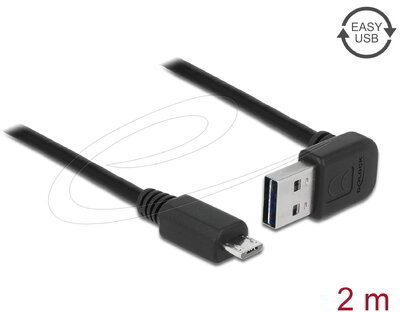 Delock - EASY-USB 2.0 kábel, döntött felső/alsó csatlakozóval > USB 2.0 Micro-B típusú csatlakozóval, 2 m - 83536