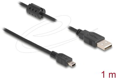 Delock - USB 2.0-s kábel A-típusú csatlakozódugóval > USB 2.0 Mini-B csatlakozódugóval, 1,0 m, fekete - 84912