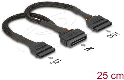 Delock - SATA tápkábel 15 tűs anya > 2 x SATA 15 tűs apa 25 cm - 60135