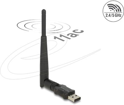 Delock - USB 2.0-s, kétsávos WLAN ac/a/b/g/n Nano Stick, 433 Mbps, külső antennával - 12462