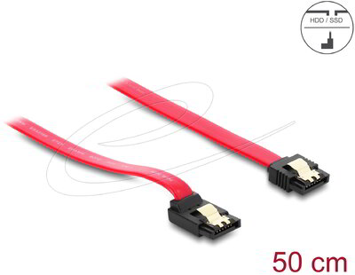 Delock - SATA 6 Gb/s kábel, egyenes, felfelé ívelt, 50 cm, piros - 83974