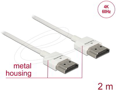 Delock - HDMI-kábel Ethernettel - HDMI-A-csatlakozódugó > HDMI-A-csatlakozódugó, 3D, 4K, 2 m, vékony - 85137
