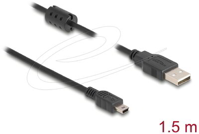 Delock - USB 2.0-s kábel A-típusú csatlakozódugóval > USB 2.0 Mini-B csatlakozódugóval, 1,5 m, fekete - 84913