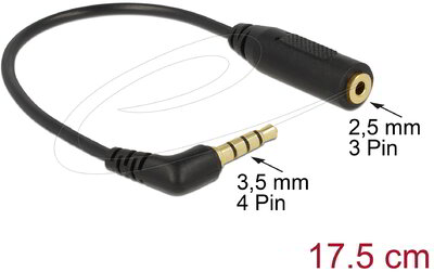 Delock - audiokábel, 3,5 mm-es 4 tűs derékszögű jack dugó > 2,5 mm-es 3 tűs jack aljzat - 65673
