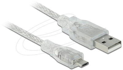 Delock - USB 2.0-s kábel A-típusú csatlakozódugóval > USB 2.0 Micro-B csatlakozódugóval 1 m, áttetsző - 83898