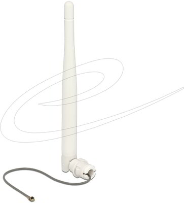 Delock - WLAN 802.11 b/g/n Antenna MHF dugó 3 dBi irányított, 1.13 12 cm, flexibilis, klipsz, fehér - 89619