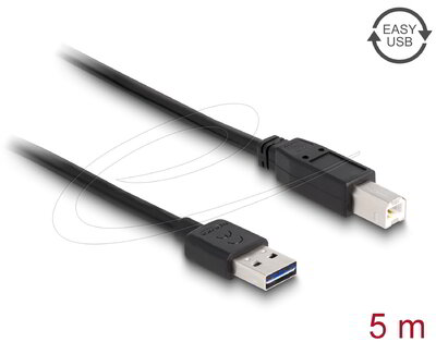 Delock - Kábel, EASY-USB 2.0-s A-típusú csatlakozódugó > USB 2.0-s B-típusú csatlakozódugó, 5 m,fekete - 85553
