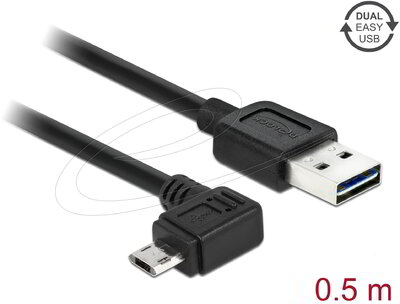 Delock - EASY-USB 2.0 A-típusú apa > EASY-USB 2.0 Micro-B típusú apa, balra/jobbra ferde, 0,5 m, fekete - 83847