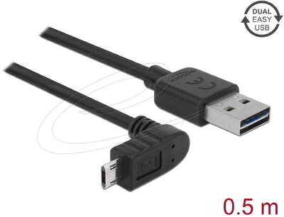 Delock - EASY-USB 2.0 A-típusú apa > EASY-USB 2.0 Micro-B típusú apa, döntött felső/alsó 0,5 m, fekete - 83849