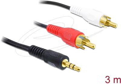 Delock - Hangkábel, 3,5 mm-es sztereó csatlakozódugó > 2 x RCA-csatlakozódugó, 3 m - 84942