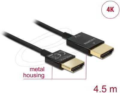 Delock - Nagysebességű HDMI-kábel Ethernettel - HDMI-A > HDMI-A, 3D,4K, 4,5 m, aktív,vékony, prémium - 84775