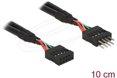 Delock - USB 2.0 10 tűs hosszabbító kábel, apa csatlakozó - anya csatlakozó, 10 cm - 83872