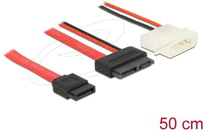 Delock - kábel Slim SATA anya > SATA 7 tűs + 2 tűs tápcsatlakozó apa 50 cm - 84790