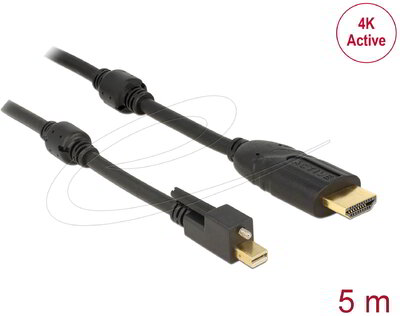 Delock - mini DisplayPort 1.2 apa csatlakozó csavaros csatlakozóval - HDMI apa csatlakozó 4K aktív fekete 5 m - 83732