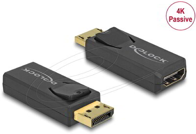 Delock - Adapter Displayport 1.2-dugós csatlakozó > HDMI-csatlakozóhüvely 4K passzív, fekete - 65571