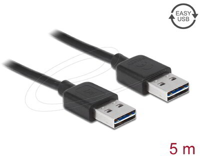 Delock - kábel EASY-USB 2.0 A-típusú apa > EASY-USB 2.0 A-típusú apa, 5 m, fekete - 83463
