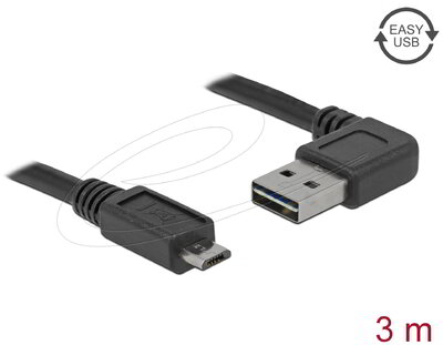 Delock - EASY-USB 2.0 -A apa hajlított > USB 2.0 micro-B apa kábel, 3 m - 83384