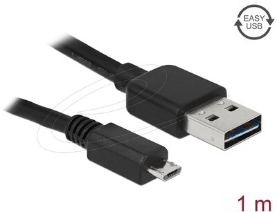 Delock - EASY-USB 2.0 A-típusú kábel - USB 2.0 Micro-B típusú kábel, 1 m, fekete - 83366