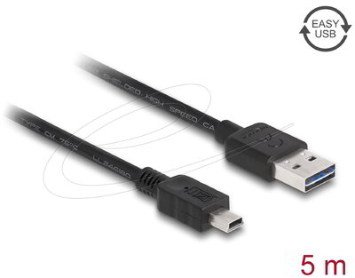 Delock - EASY-USB 2.0 -A apa > USB 2.0 mini apa kábel, 5 m - 83365