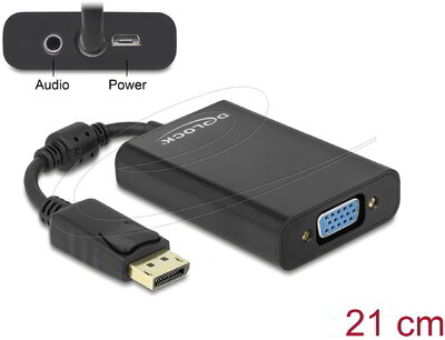 Delock - Displayport apa > VGA 15 pin anya + audio + táp adapter - 65439