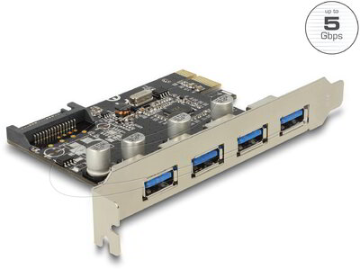 Delock - PCI Express kártya > 4 x USB-A 3.0, telepítő CD-vel - 89297