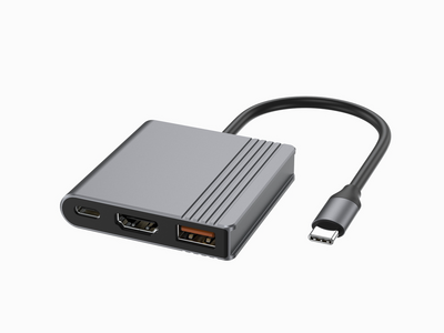 Gembird - USB Type-C 3 az 1-ben többportos adapter (USB port + HDMI + USB-C videó), asztroszürke - A-CM-COMBO3-05