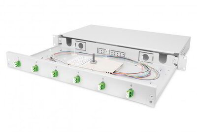 Assmann-DIGITUS optikai kábeles elosztó doboz, 1U, 6x LC-APC DX-szel, OS2-vel felszerelve - DN-96330/9APC
